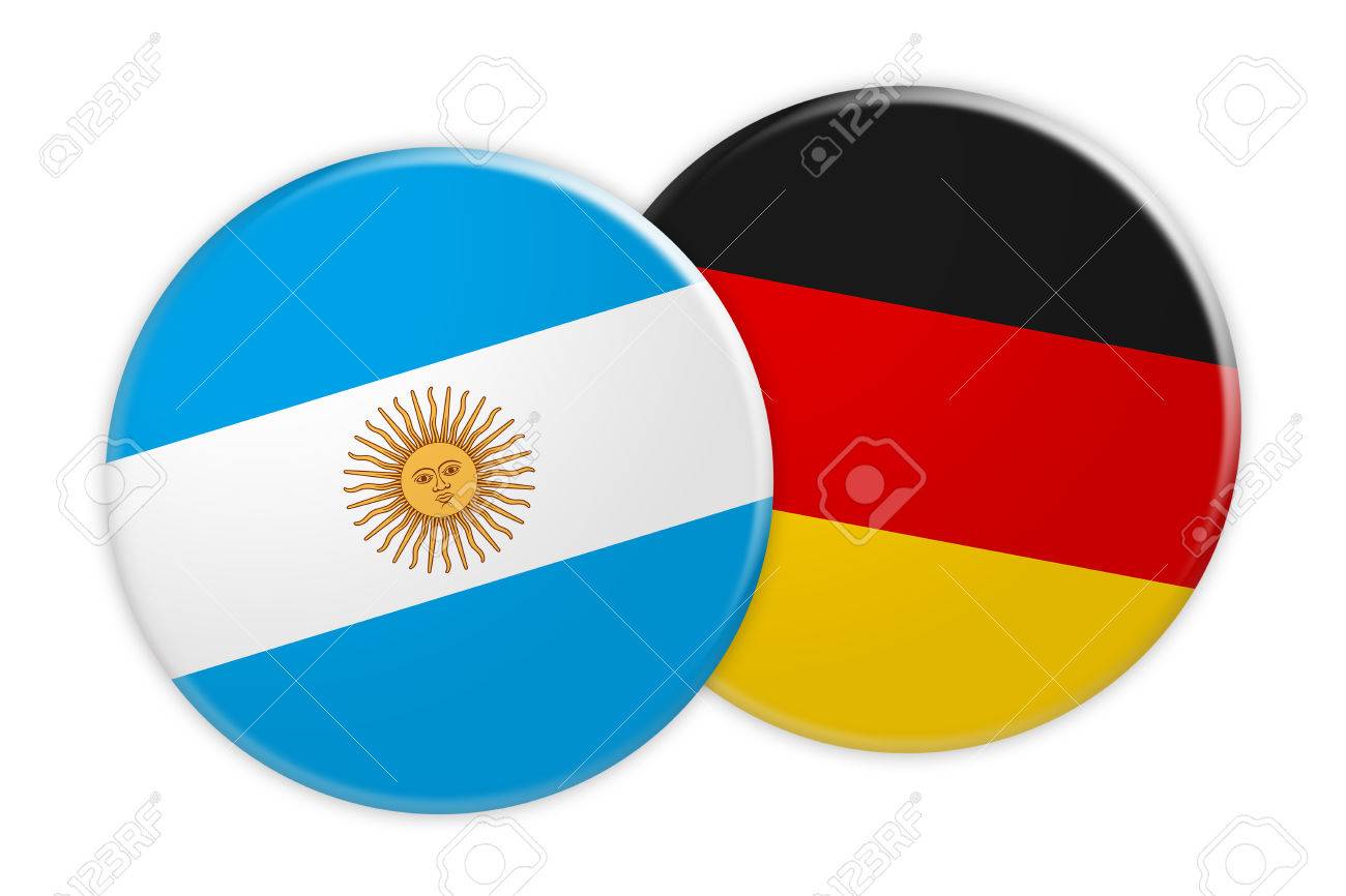 News Concept: Argentina Flag Button On Germany Flag Button, 3d illustration on white background